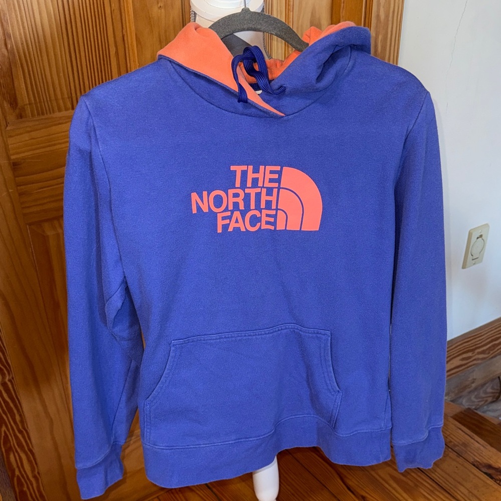 The North Face Vibrant Blue Hoodie with Pink-Orange Accents